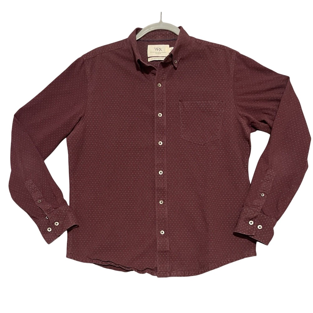 WRK Work Rest Karma Reworked Shirt Red Polka Dot Button Up & Down Mens Medium
